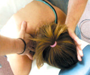 Demonstration of how to identify first-rib syndrom. - Copyright – Stock Photo / Register Mark